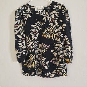 Ba&sh Black Floral Leaf Print V-Neck Blouse